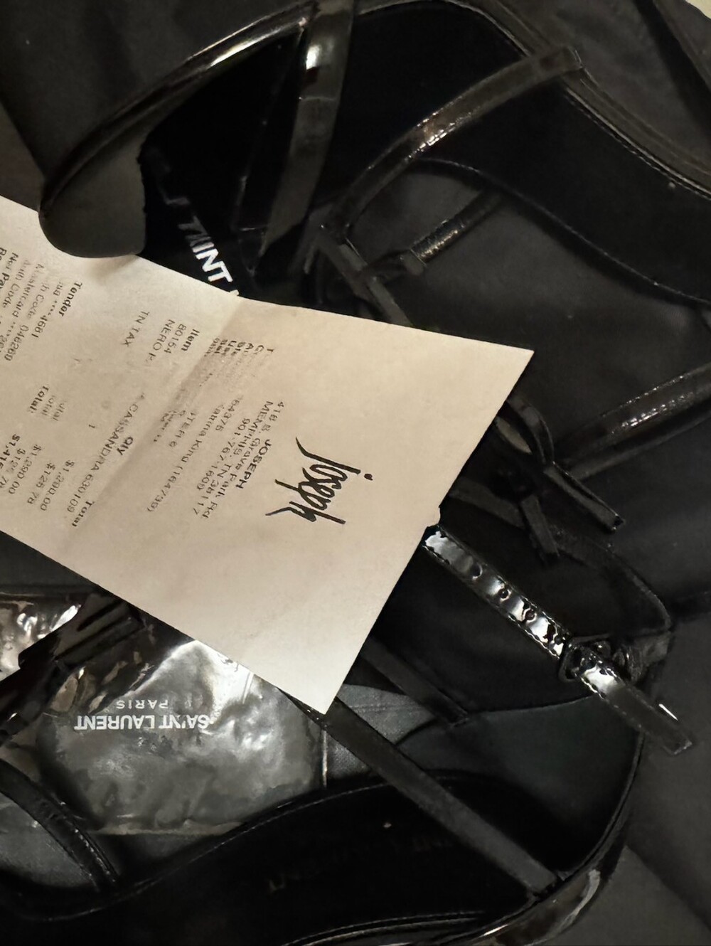 Saint Laurent Black Patent YSL Logo Sandals - Picture 8 of 10